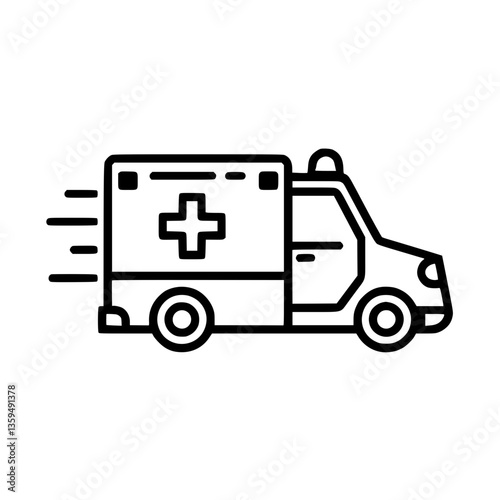Emergency Vehicle: and outline illustration of an ambulance on the road Symbol of emergency response and healthcare services