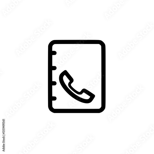 A minimalist icon displaying a contact book with a telephone handset symbol conveying communication and organized connections visually