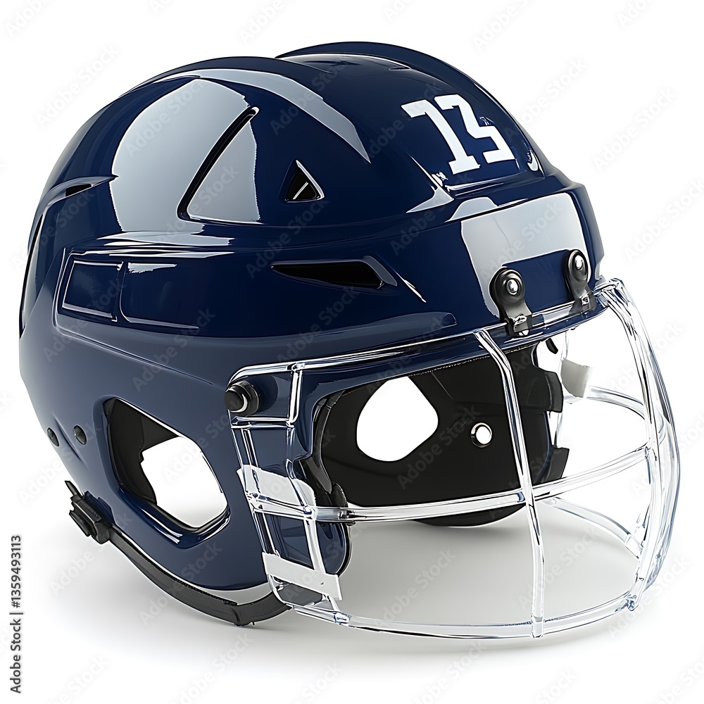 Fototapeta premium A close up image showcasing a blue sports helmet and face shield