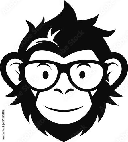 Cool Monkey Logo with Glasses – Black and White Cartoon Mascot Icon