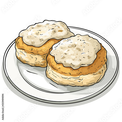 Biscuits with Sausage Gravy Vector Illustration
