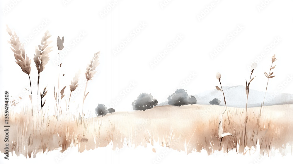 Obraz premium Serene Beige and Brown Watercolor Landscape Painting