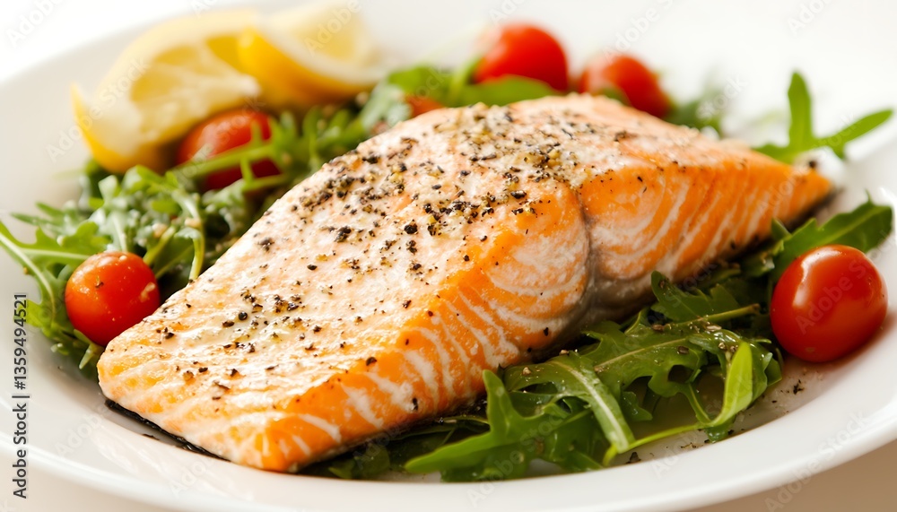 A Delicious Plate Showing Grilled Salmon And Fresh Vegetables A Delicious Plate Showing Grilled Salmon And Fresh Vegetables