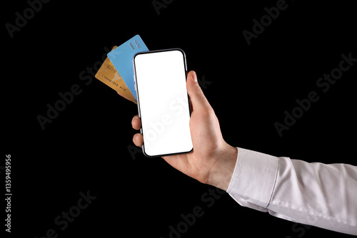 Man holding blank mobile ph...
