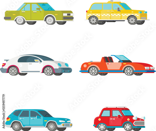 Vector passenger cars set in half isometric flat style