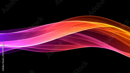 Abstract Wavy Light Trail in Gradient Colors against Black Background