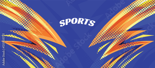 Sports trendy colorful background with halftone texture. Abstract blue and orange sporty effect.