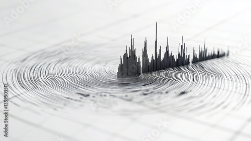 Visualization of seismic activity represented through vibrating seismograph patterns and lines