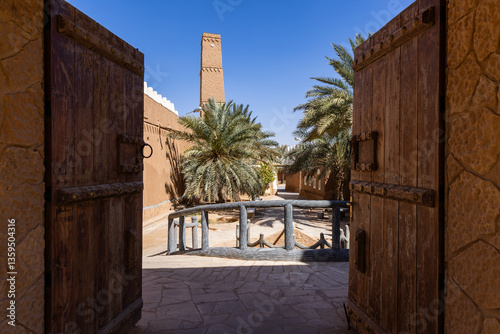 Ushaiger, Ar Riyadh in Saudi Arabia. A traditional restored village made of clay bricks. Ushaiger is one of the Heritage Villages in the Kingdom of Saudi Arabia