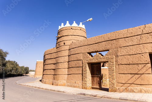 Ushaiger, Ar Riyadh in Saudi Arabia. A traditional restored village made of clay bricks. Ushaiger is one of the Heritage Villages in the Kingdom of Saudi Arabia