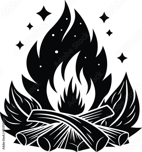 campfire black and white silhouette vector design