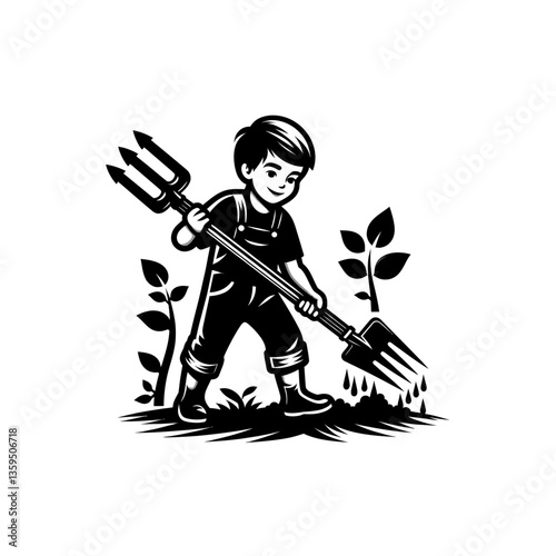 A silhouette of a man digging