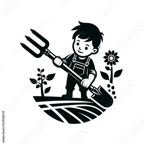 A silhouette of a man digging