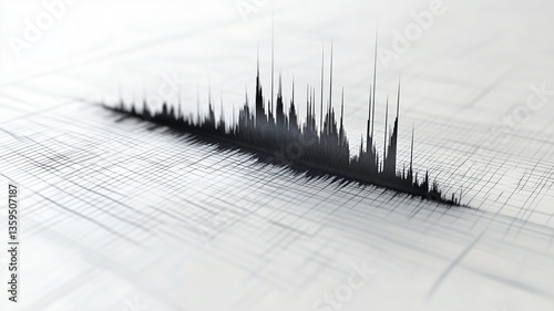 Seismograph needle graphically depicting seismic activity on a textured paper background
