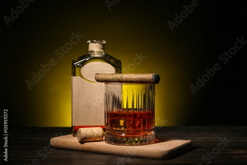 Bottle and glass of rum wit...