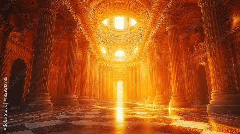 Obraz premium Fiery Hallway Mystical Light Pathway