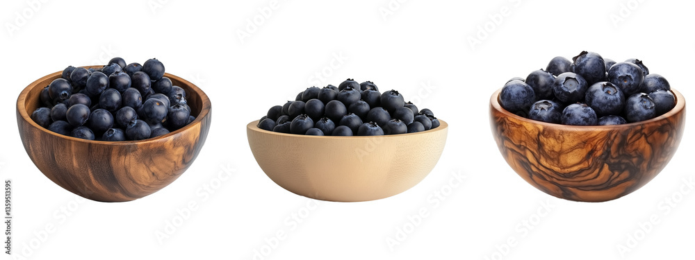 Fototapeta premium Blueberries in the wooden bowl on transparent background