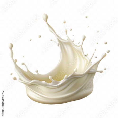 abstract 3d splash of milk or cream with drops isolated on white background