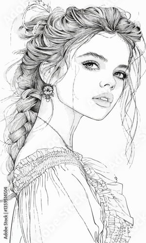 adult coloring pages, Fashion and Beauty, white background, line art