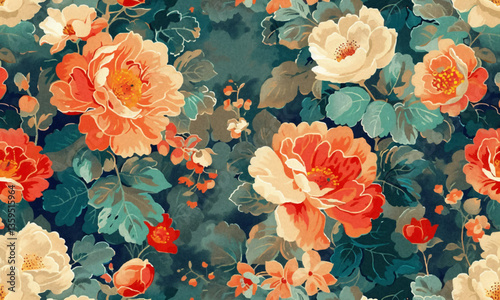 Colorful floral pattern coral jade