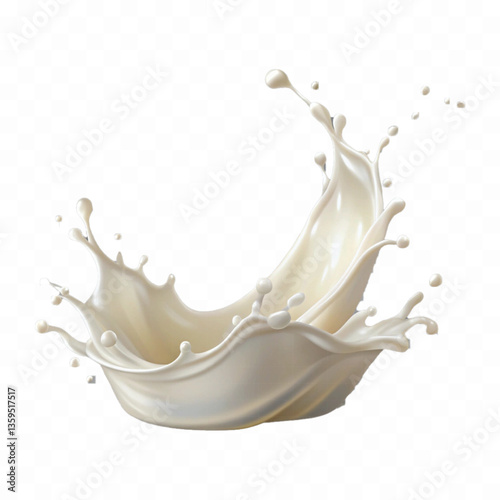 abstract 3d splash of milk or cream with drops isolated on white background