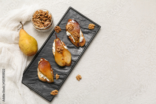 Plate of pear bruschetta wi...