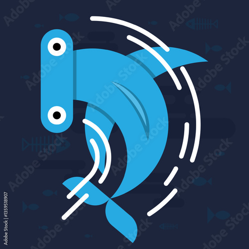 Colorful abstract fish design featuring curves and motion against a dark background suitable for modern art enthusiasts and aquatic themes