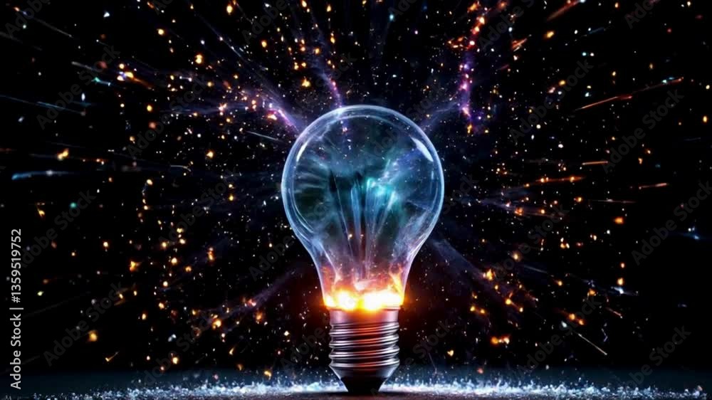 A lightbulb exploding in ultra slow motion, creating dynamic light refraction effects..