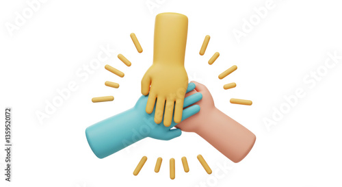 Isolated Hands Stacked in Unity and Collaboration with Light Rays