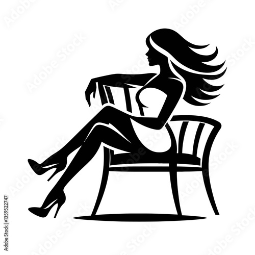 woman sitting at chair resting black color vector isolated white background