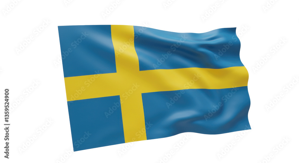 Isolated Waving Swedish Flag 3D Render Isolated Waving Swedish Flag 3D Render
