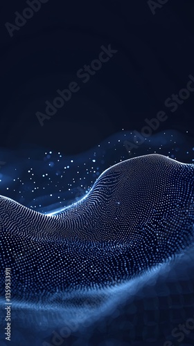 Abstract blue digital wave, glowing particles background;  website header, tech presentation