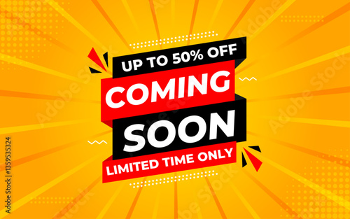 Coming Soon Sale Banner vector template. Grand Opening vector graphic element. Super shop label Promo design. Product opening festival background collection. 