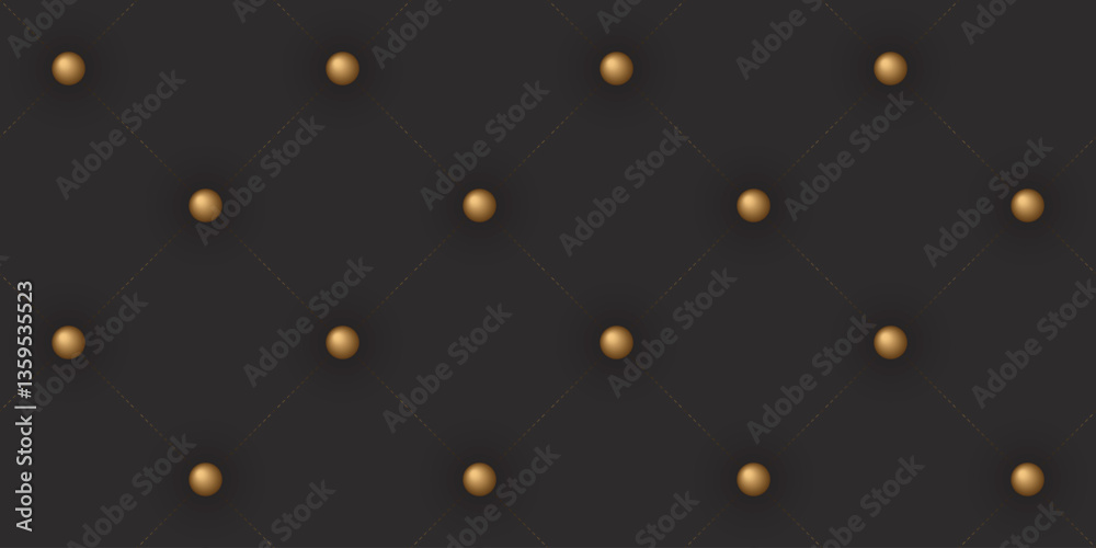 Obraz premium 3D black upholstery leather texture with gold buttons seamless background graphic illustration.