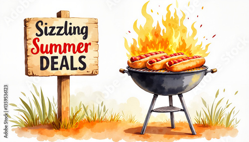 Sizzling summer deals with fiery grill and hot dogs, festive cookout