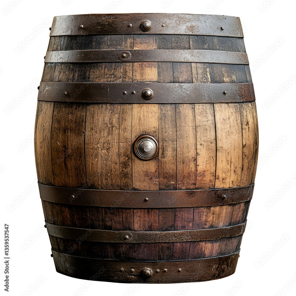 Obraz premium Old Wooden Barrel with Metal Bands Aged Texture