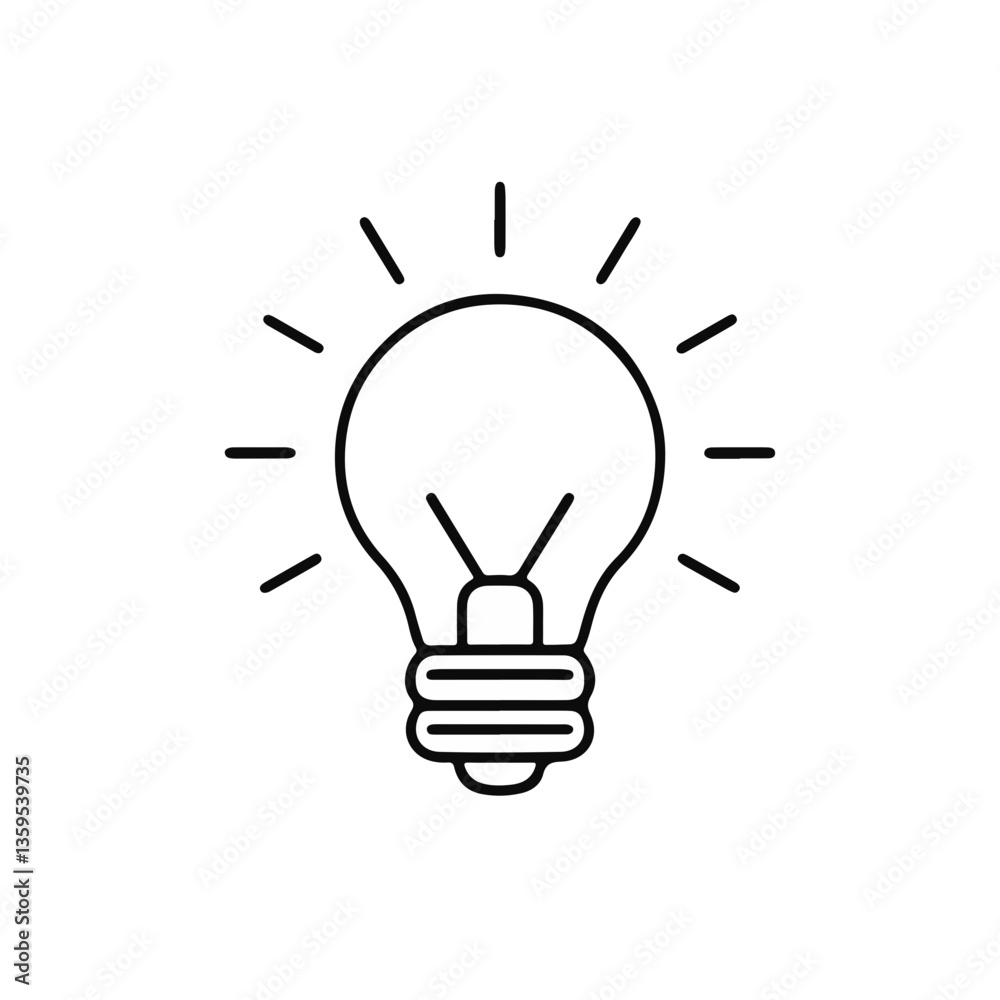 Light bulb icon with rays in minimalist style Light bulb icon with rays in minimalist style