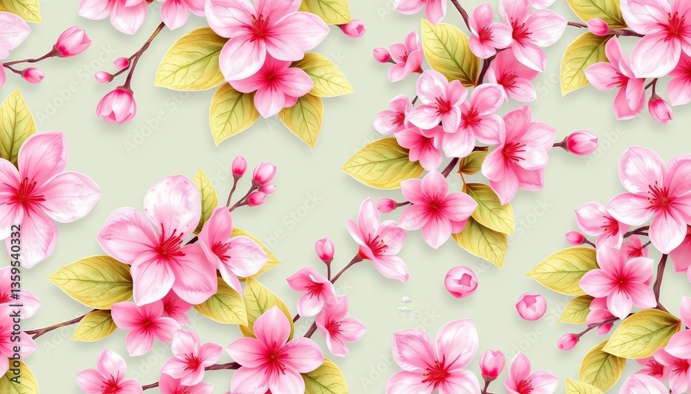 Naklejka premium Delicate seamless pattern of pastel pink blossoms and leaves, floral pattern, wallpaper