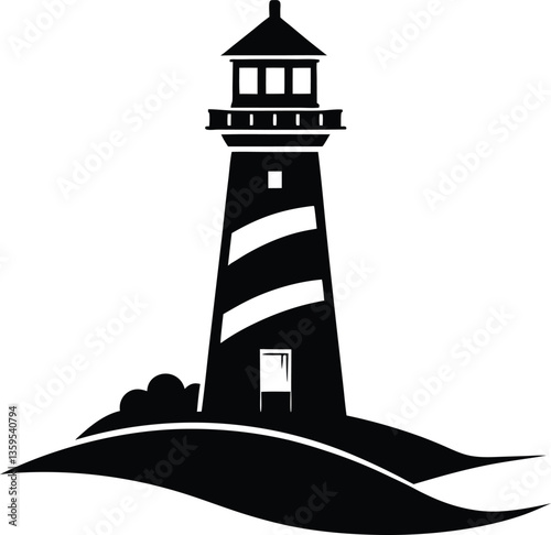 lighthouse black and white silhouette vector design