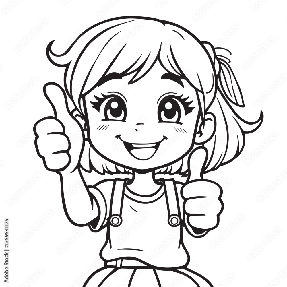 Continuous line art drawing a happy girl giving a thumbs up design positive feedback vector. Continuous line art drawing a happy girl giving a thumbs up design positive feedback vector.