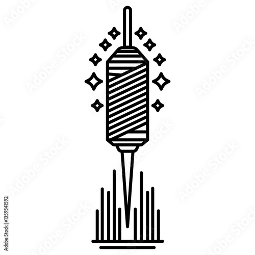 Illustration showing black icon of meat on spit, in form of Turkish food, donar kebab, on white background