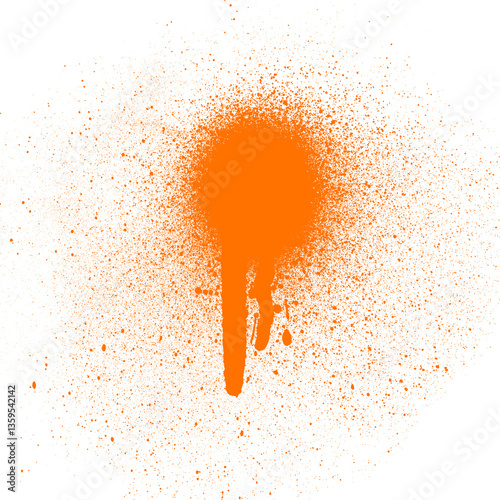Orange Spray Paint Splatter on Black Background Artistic Grunge Texture Design Element