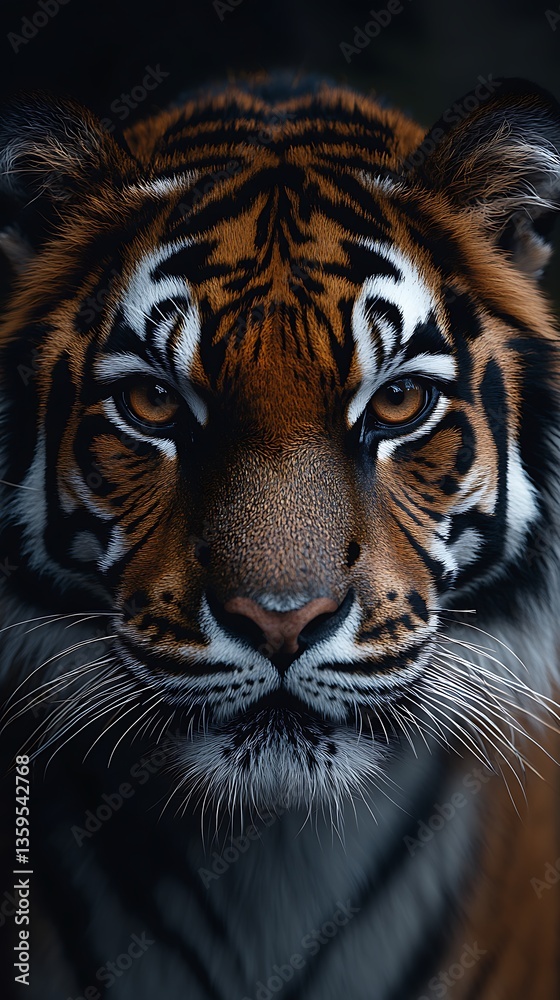Fototapeta premium Majestic Tiger Face with Striking Stripes and Fierce Eyes