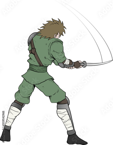 Design of warrior with katana attacking