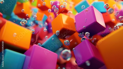 3D Burst of Floating Squares and Spheres