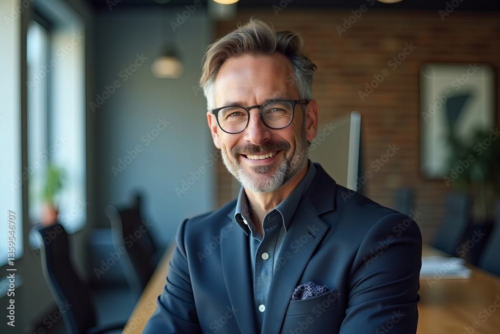 Fototapeta premium Senior Businessman Consultant Radiates Confidence in Modern Office Setting.