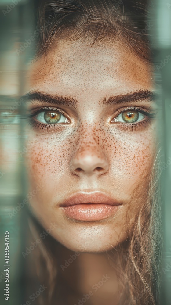 Close up Portrait Freckled Woman Green Eyes Natural Beauty Close up Portrait Freckled Woman Green Eyes Natural Beauty