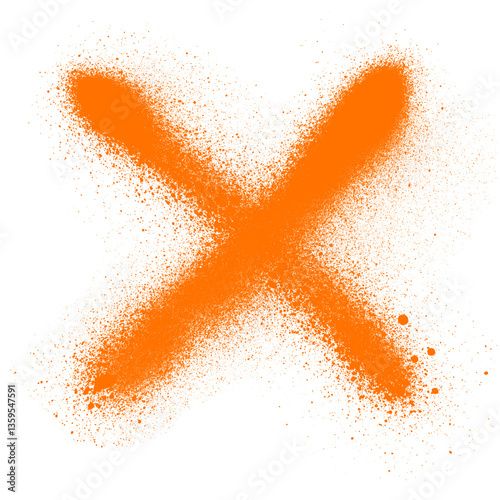 Bold Orange Spray Paint X Mark on Transparent Backdrop Artistic Expression Design Element