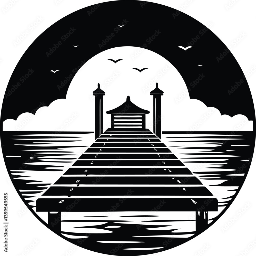 dock black and white silhouette vector design