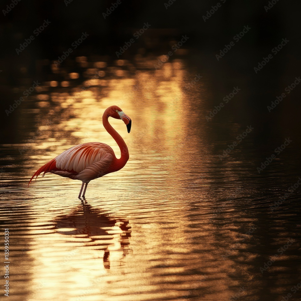 Fototapeta premium Majestic Flamingo at Golden Hour